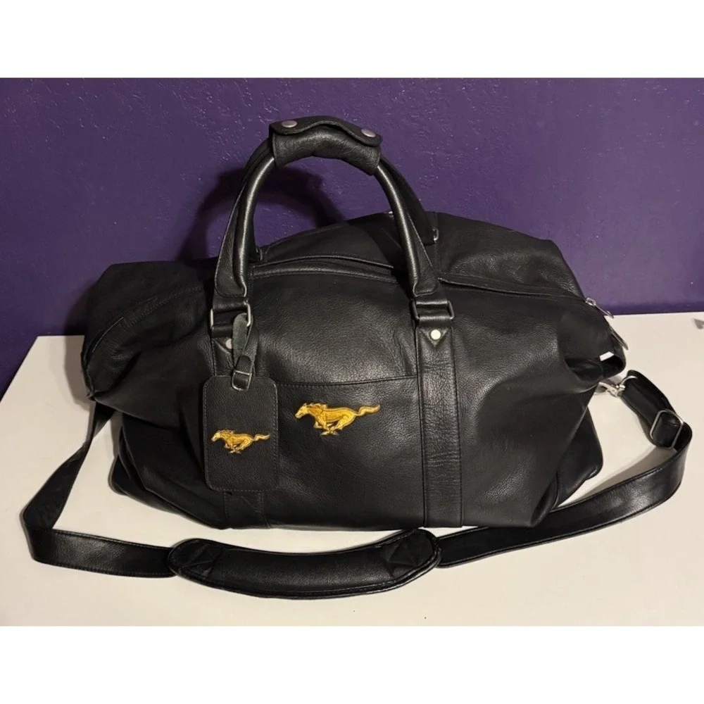 Vintage Ford Mustang Leather Duffle Luggage Employee Gift Shelby Cobra Rare